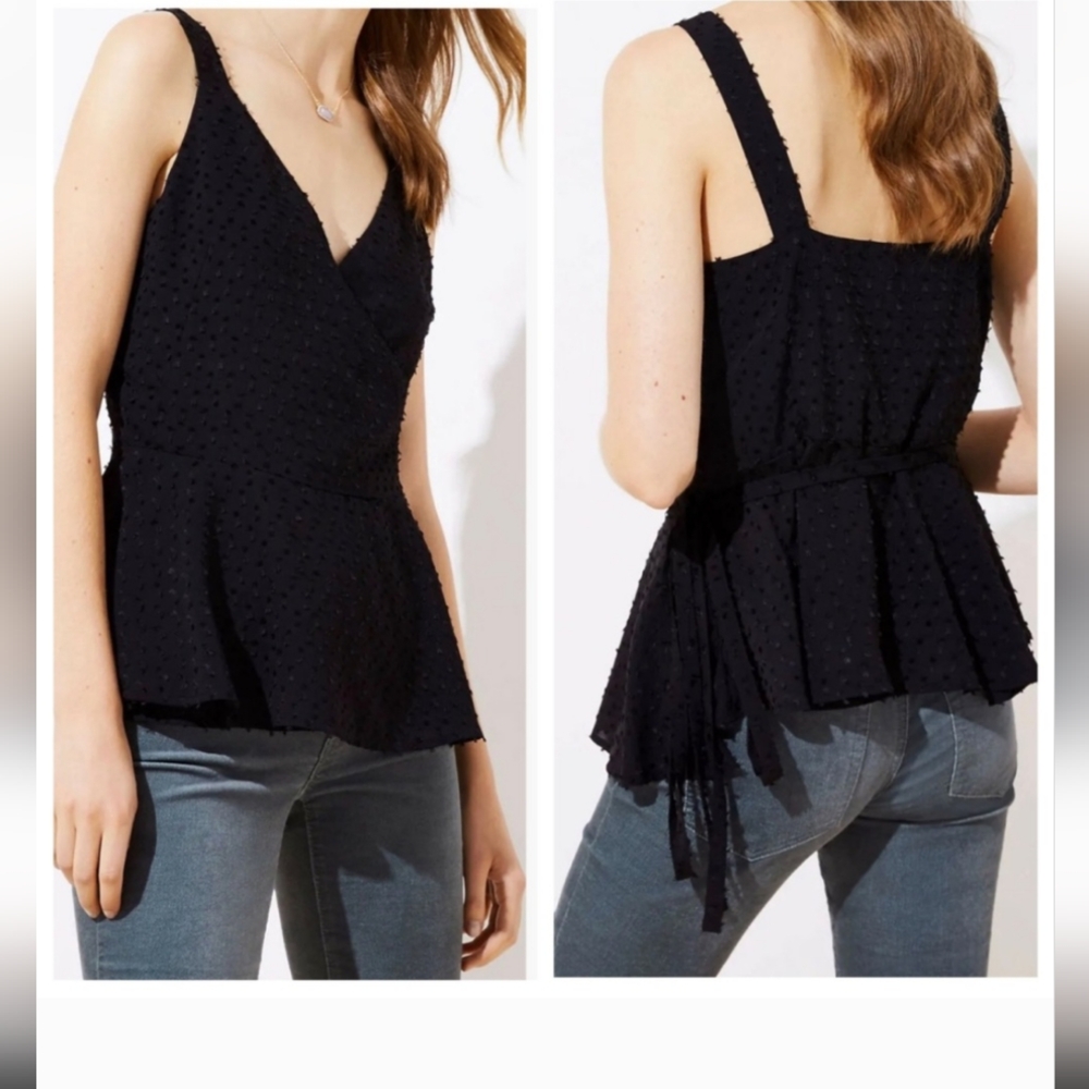 LOFT Black Swiss Dot Wrap Cami Blouse Size Medium